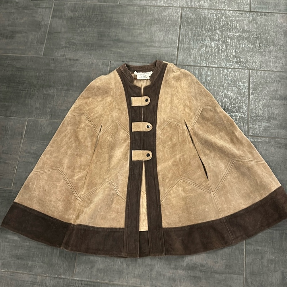 Vintage Cape Poncho Express suede cape poncho coat snap closure vtg